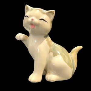 Vintage 1970s Ceramic Cat Figurine Made in China - Mid-Century Modern Drip Glaze